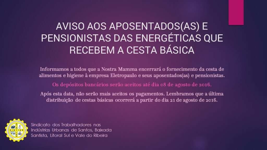 AVISO AOS APOSENTADOSAS E PENSIONISTAS DAS ENERGETICAS