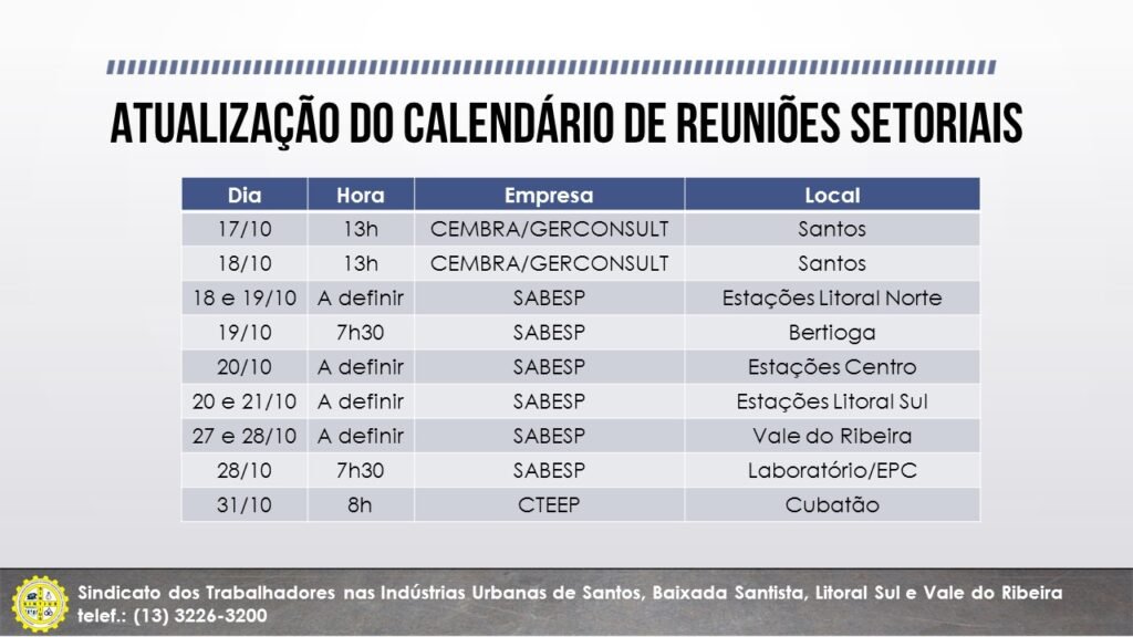 Atualizacao do Calendario de Reunioes Setoriais ED