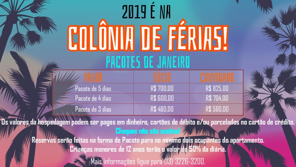 COLÔNIA DE FÉRIAS: PACOTES PARA JANEIRO JÁ PODEM SER ADQUIRIDOS!