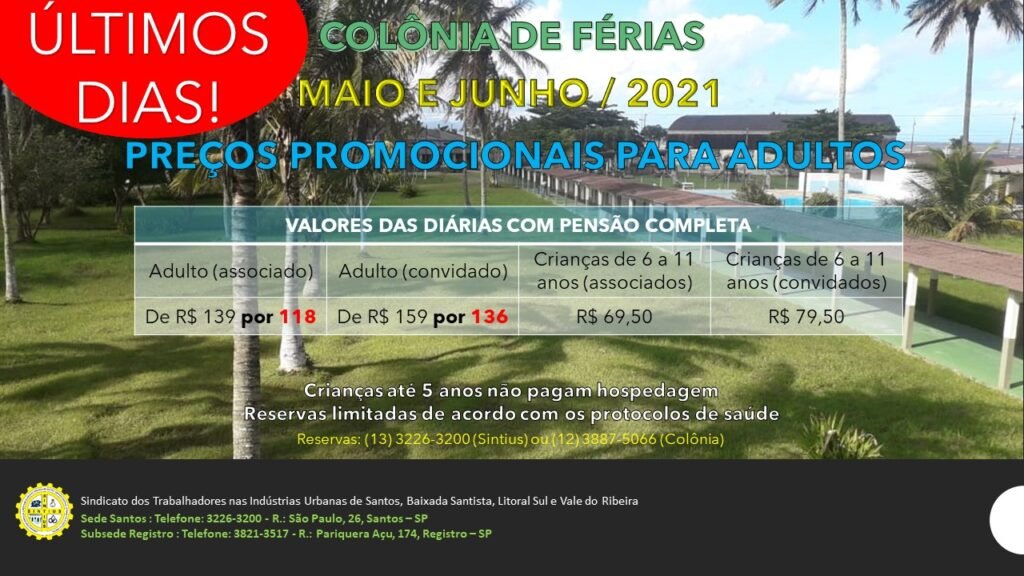 Colônia de férias maio junho ÚLTIMOSDIAS