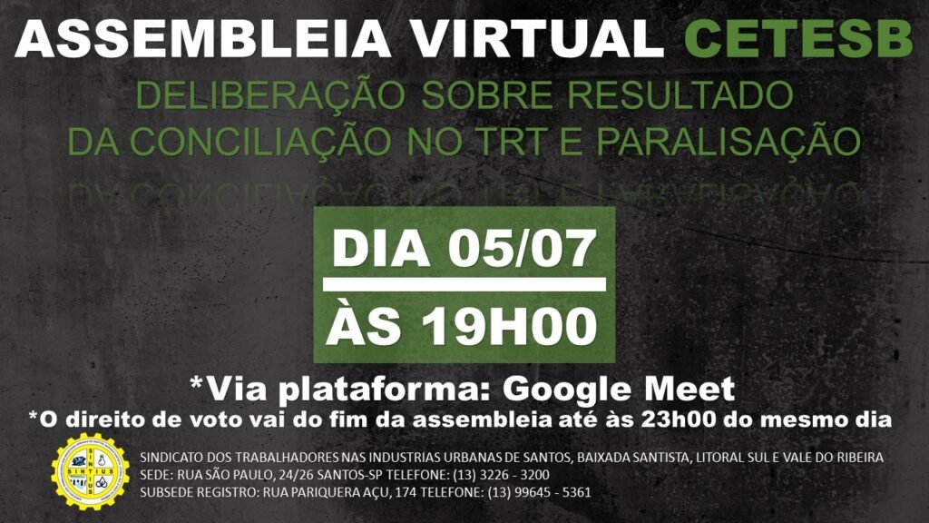 Nova assembleia DELIBERAÇÃO SOBRE RESULTADO DA CONCILIAÇÃO NO TRT E PARALISAÇÃO