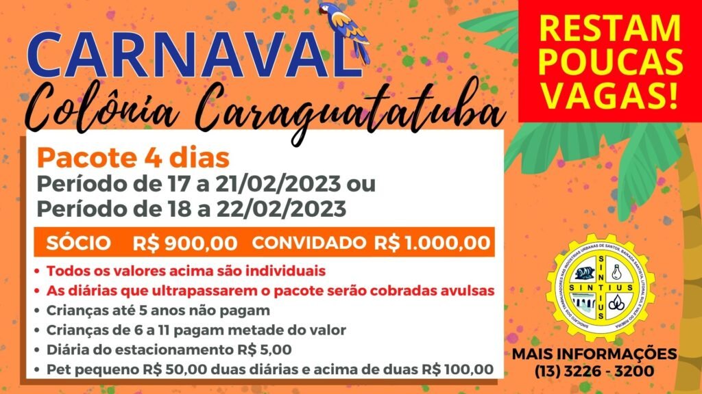 02 01 2023 Colonia de CARNAVAL POUCAS VAGAS