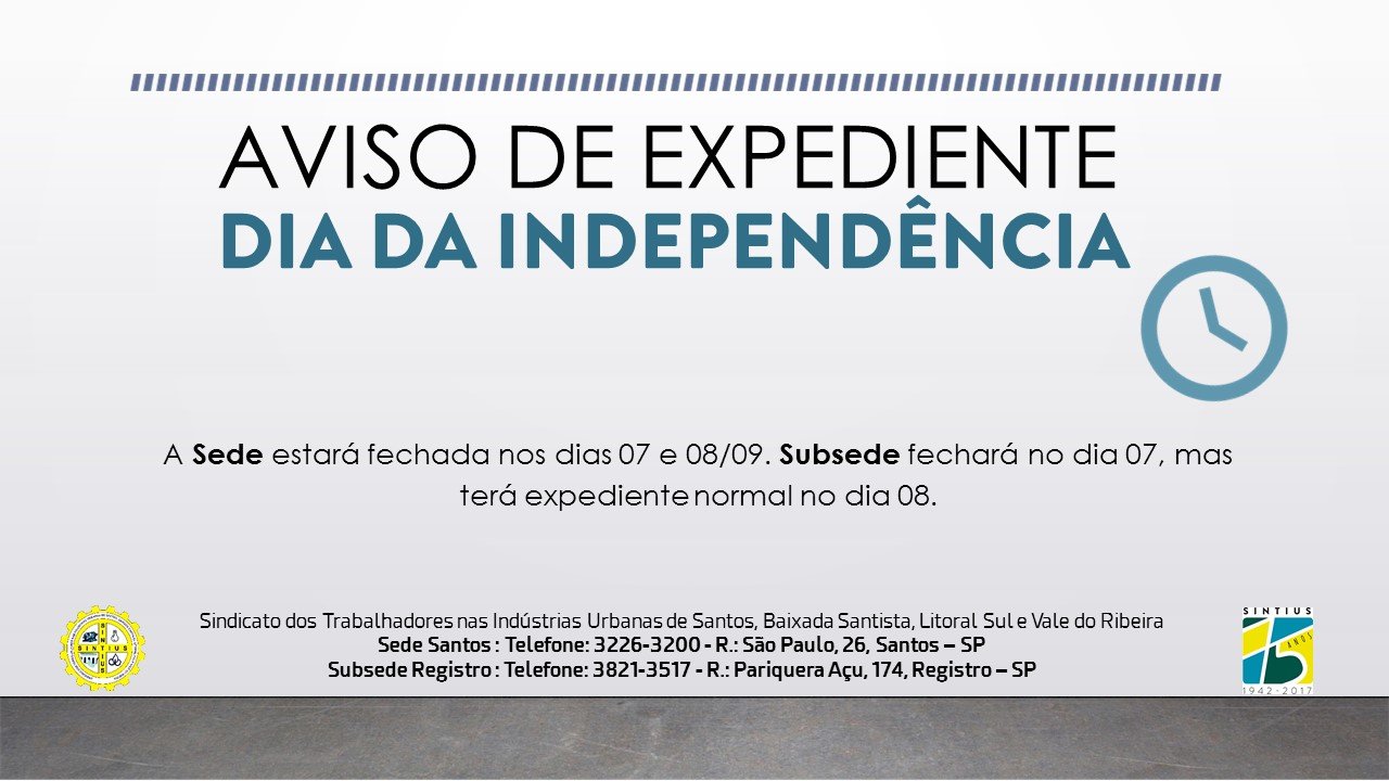 AVISO DE EXPEDIENTE SETEMBRO - DIA DA INDEPENDÊNCIA