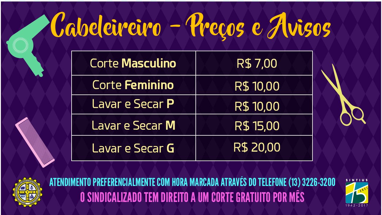 Avisos e serviços do cabeleireiro