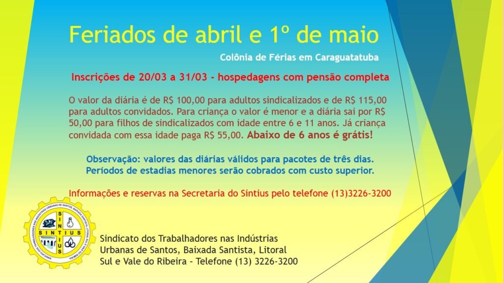 Colonia de férias para abril e maio