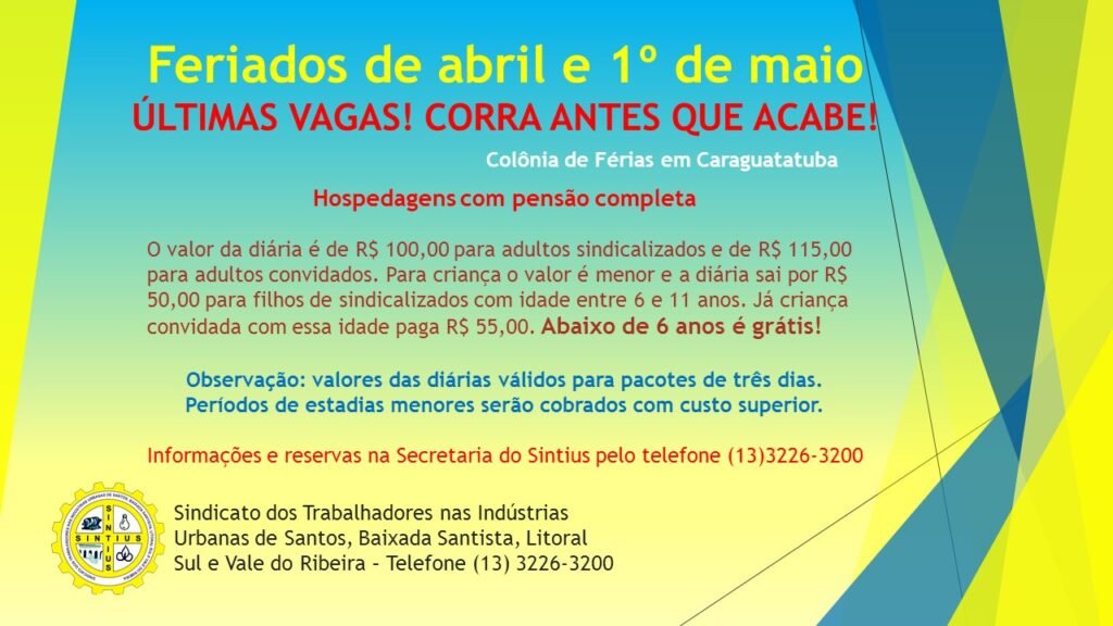 Colonia de ferias de abril e maio ultimas vagas