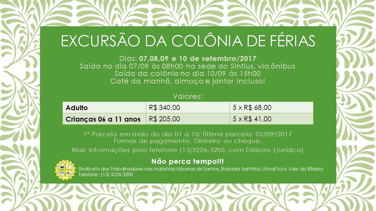 Excursão da colônia de férias set 2017