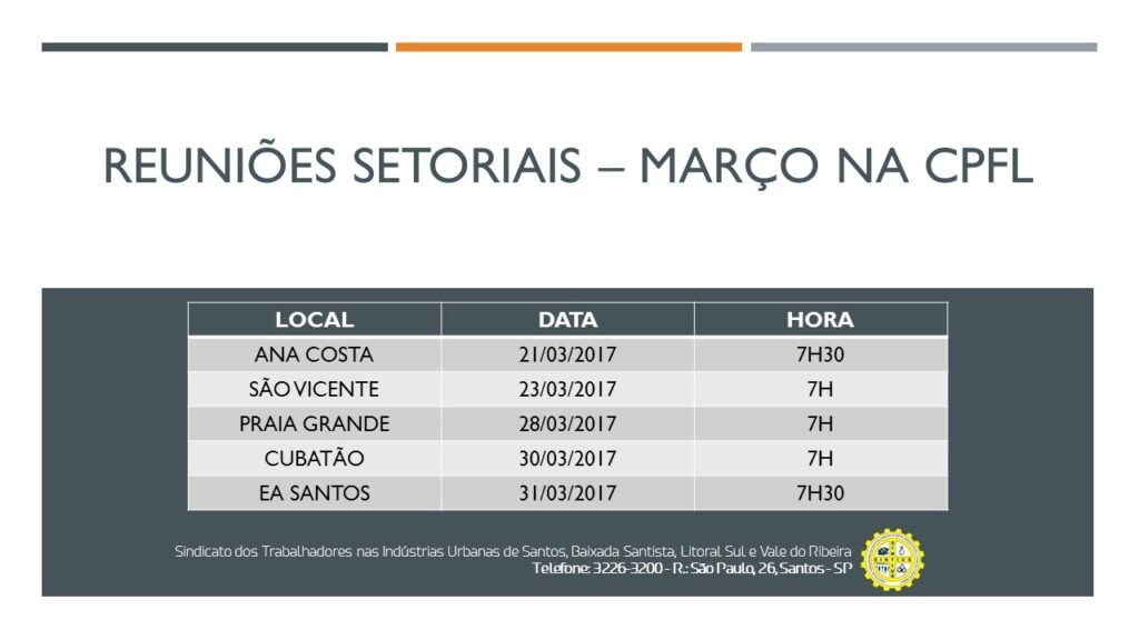 REUNIÕES SETORIAIS DE MARÇO NA CPFL