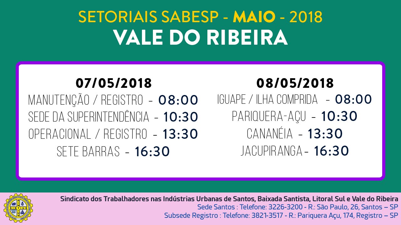 REUNIÕES SETORIAIS NOS LOCAIS DA SABESP NO VALE DO RIBEIRA CONTINUAM NOS DIAS 7 E 8