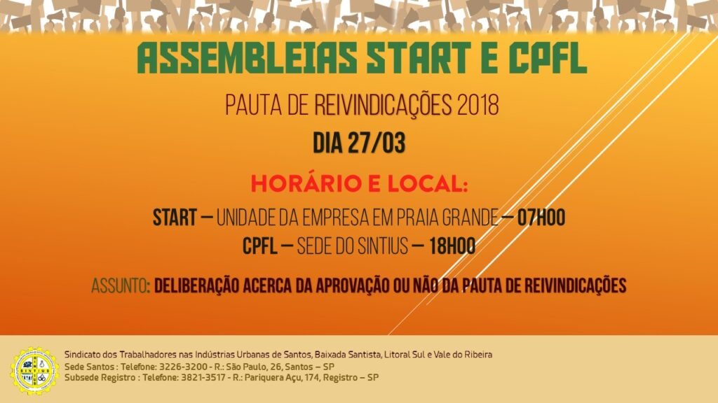 TRABALHADORES DA START E CPFL SE REÚNEM EM ASSEMBLEIAS NO DIA 27 DE MARÇO