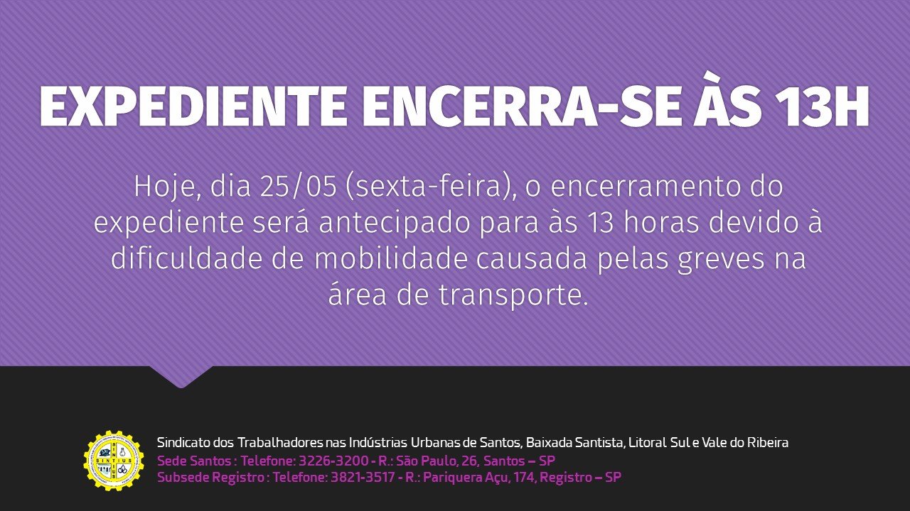 SINTIUS ENCERRA EXPEDIENTE AS 13 HORAS POR CAUSA DA DIFICULDADE DE MOBILIDADE