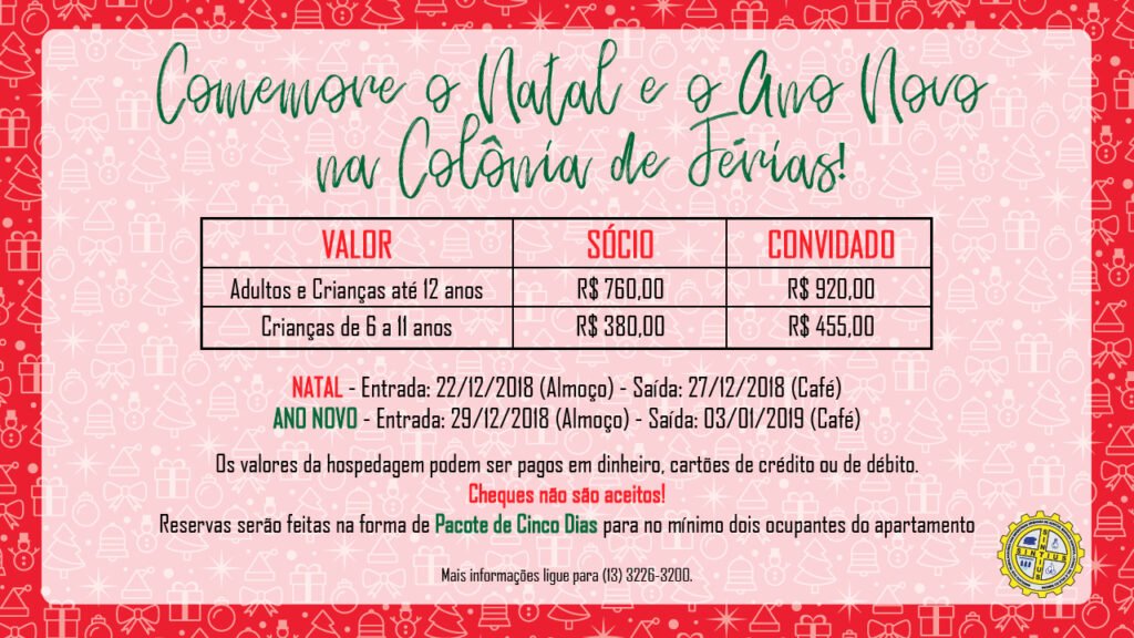 PACOTES DE NATAL E ANO NOVO NA COLÕNIA JÁ PODEM SER RESERVADOS