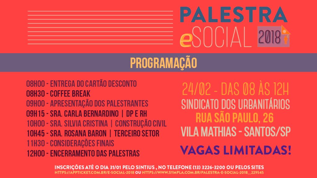 PALESTRA SOBRE eSOCIAL NO SINTIUS TRAZ PALESTRANTES DE VÁRIOS SETORES ECONÔMICOS